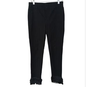 Joseph Ribkoff Fringe Hem Solid Black Pull On Pants With Stretch Size 8